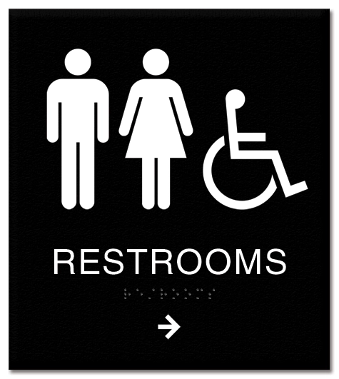 Directional Restroom Sign w/Unisex & ISA Symbols