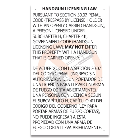 Handgun Licensing Law Sign w/Logo (30.07)