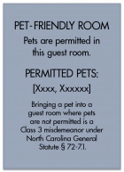 North Carolina Pet-Friendly Room Sign - (Pack of 10)