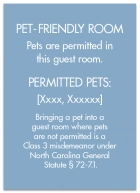 North Carolina Pet-Friendly Room Sign - (Pack of 10)