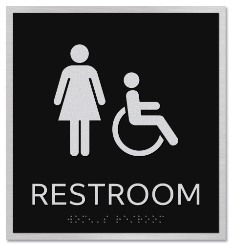 "Restroom" Sign w/Female and ISA Symbols