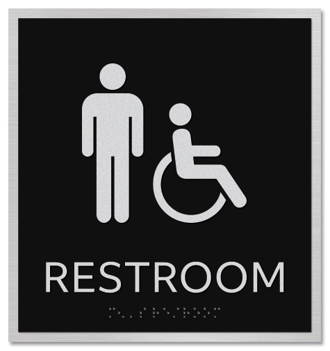"Restroom" Sign w/Male and ISA Symbols