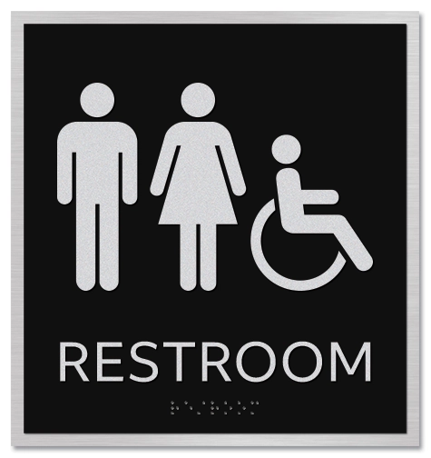 "Restroom" Sign w/Male, Female and ISA Symbols