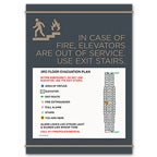 Elevator Emergency with Evacuation Map Signs