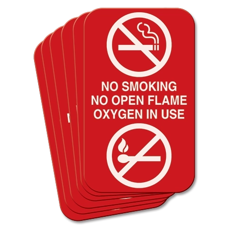 No Smoking No Open Flame Oxygen In Use - 6 Pack