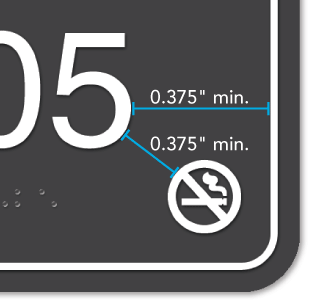 Diagram showing the required minimum spacing between raised characters and other raised elements.