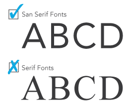 Comparison of a sans serif font and serif font. Sans serif fonts are compliant for raised character signs, but serif fonts are not.